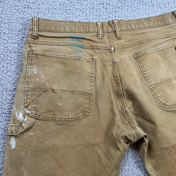 Dickies Carpenter Pants Mens 36x34 Tan Paint Splatter Work Utility Duck Canvas - Picture 6 of 7